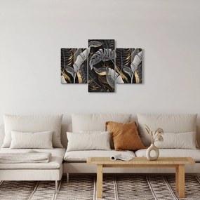 Kép - Trópusi levelek fekete és arany színben (90x60 cm)