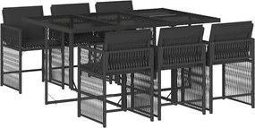 vidaXL 7 részes fekete polyrattan kerti étkezőgarnitúra párnával