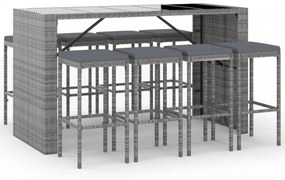 9 részes szürke polyrattan kerti bárszett párnával