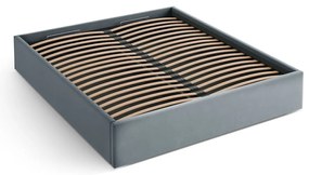 Világoskék kárpitozott ágyneműtartós-ágytámla nélkül franciaágy ágyráccsal 140x200 cm Susan – Micadoni