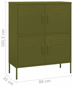 olívazöld acél tárolószekrény 80 x 35 x 101,5 cm