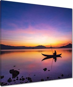 Vászonkép 70x70 Esti horgászat naplementekor