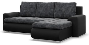 Tokio sarokkanapé, 2 ágyneműtartóval, fonott + műbőr, jobboldali, szürke - fekete