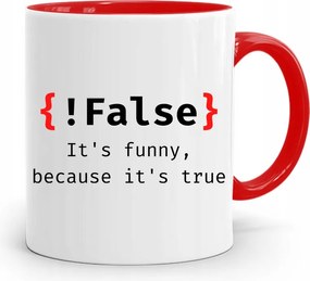 Piros Informatikai Programozó Bögre !false nyomott mintával, fényképpel