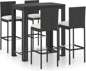 vidaXL 5 részes fekete polyrattan kültéri bárszett párnákkal