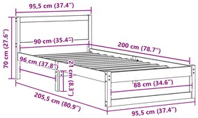 Ágykeret Fehér Fa 90 x 200 cm Minimalista ágykeret