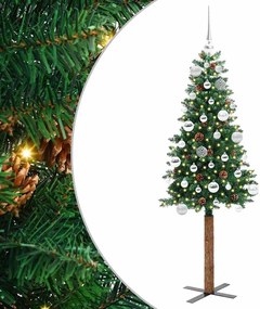 vidaXL Karcsú karácsonyfa 150 LED-del Zöld 150 cm PVC és tömör fenyőfa