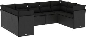vidaXL 9 részes fekete polyrattan kerti ülőgarnitúra párnákkal