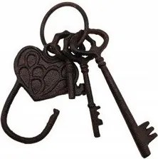 Fém kulcstartó dekoráció szívvel fekete 8 cm