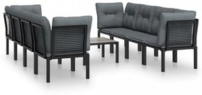 9 részes fekete-szürke polyrattan kerti ülőgarnitúral
