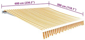 Sárga-fehér vászon napellenző tető 6 x 3 m (a váz nem tartozék)