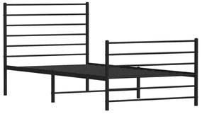 fekete fém ágykeret fej- és lábtámlával 90 x 200 cm