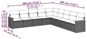 9-részes szürke polyrattan kerti ülőgarnitúra párnákkal