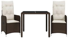 vidaXL 3 részes barna polyrattan kerti bisztrógarnitúra párnákkal