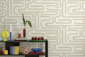 Holden Decor Imaginarium 3 Brushed Geo bézs-taupe geometrikus papír tapéta – 14230