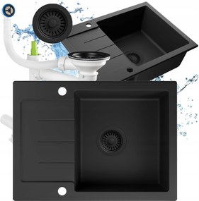 Fekete gránit mosogató egy medencés 60.2x44.2 csepegtetővel szifon
