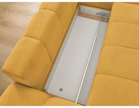 Mustársárga zsenília kinyitható-tárolóhelyes sarokkanapé (jobb oldali-heverő résszel) Everest – Bobochic Paris