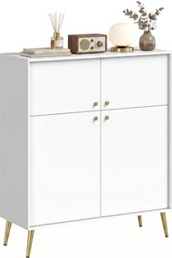 HOMCOM 4-ajtos tálalószekrény, lágyan záródó ajtók és fém lábak, 105,4 x 40,5 x 122,4 cm (krémfehér) — EU | Aosom