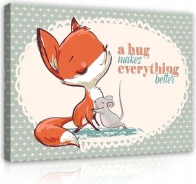 Vászonkép 80x60 Ölelés barátság róka egér édes meleg öröm gyermek