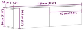 kézműves tölgy színű szerelt fa fali TV-szekrény 120x30x30 cm