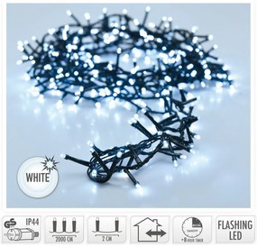 Kültéri fényfüzér, 20 m, 1000 LED, hideg fehér,időzítő, IP44, 20 m