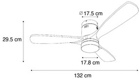 Okos mennyezeti ventilátor fekete 132 cm LED-del, fényerőszabályzóval és távirányítóval - Sofia