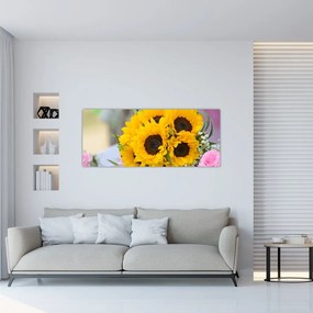 Napraforgós esküvői csokor képe (120x50 cm)