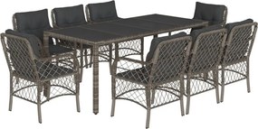 vidaXL 9 részes szürke polyrattan kerti étkezőgarnitúra párnával