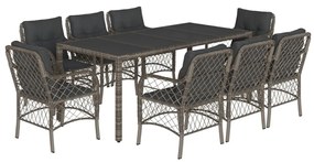 vidaXL 9 részes szürke polyrattan kerti étkezőgarnitúra párnával
