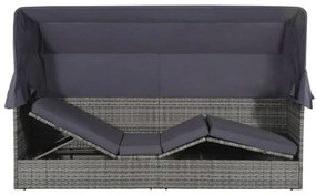 Szürke polyrattan napellenzős kerti ágy 205 x 62 cm