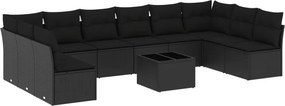 vidaXL 11 részes fekete polyrattan kerti ülőgarnitúra párnákkal