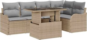 vidaXL Étkezőgarnitúra párnával 6 pcs Bézs Poli rattan