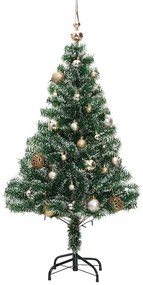műkarácsonyfa 150 LED-del, gömbszettel és hópehellyel 150 cm