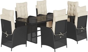 vidaXL 7 részes fekete polyrattan kerti étkezőgarnitúra párnával