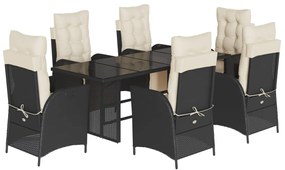 vidaXL 7 részes fekete polyrattan kerti étkezőgarnitúra párnával