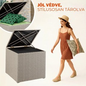RICCO polyrattan tárolódoboz, 318L, 75x75x70 cm, krémszínű Casaria