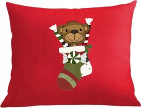 Karácsonyi párna párnahuzat maci zokniban