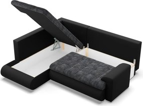 Tokio sarokkanapé, L alakú háttámlával, 2 ágyneműtartóval, fonott + műbőr, baloldali, szürke - fekete