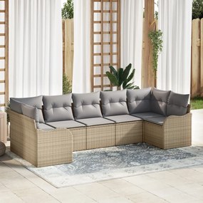 7 darabos Kerti Sofa Szett Párnákkal Bézs Poly Rattan