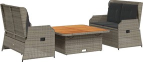 vidaXL 3 részes szürke polyrattan kerti ülőgarnitúra párnákkal