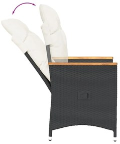 3 részes fekete polyrattan bisztrógarnitúra párnával