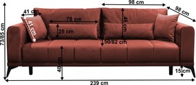 Szétnyitható kanapé, terrakotta, GRACE BIG SOFA
