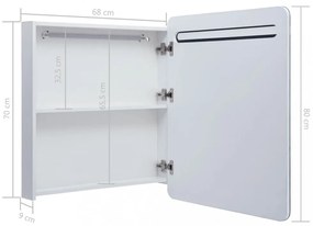 tükrös fürdőszobaszekrény LED világítással 68 x 9 x 80 cm