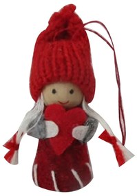 Kislány szívvel textilfigura, akasztóval 9cm