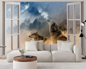 Gario Fotótapéta Ablak - üvölto farkasok Anyag: Vlies, Méret: 280 x 200 cm