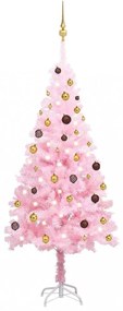 Rózsaszín PVC műkarácsonyfa LED fényekkel és gömbszettel 180 cm