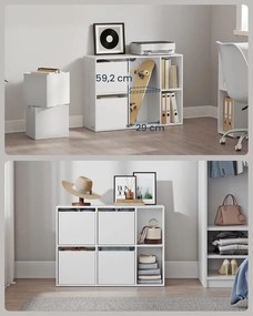 SONGMICS HOME 6 rekeszes könyvespolc 4 szövetfiókkal, 27 x 83 x 61,6 cm, hófehér