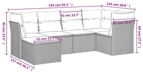 6 részes fekete polyrattan kerti ülőgarnitúra párnákkal