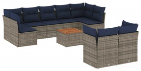 10 részes szürke polyrattan kerti ülőgarnitúra párnával