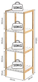 Casaria® Bambusz polc 110x33x34cm - fehér